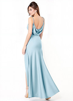 Azazie Alaija Bridesmaid Dresses Sky Blue Mermaid Side Slit Stretch Satin Dress image1