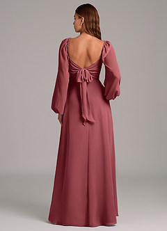 Azazie Annistyn Bridesmaid Dresses Merlot A-Line Long Sleeve Chiffon Dress image7