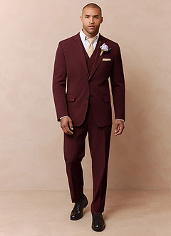 front Savile Burgundy Wool Blend 3-Piece Suit