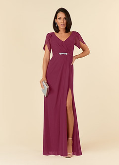 Azazie Marianne Mother of the Bride Dresses Mulberry Sheath V-Neck Pleated Chiffon Dress image1