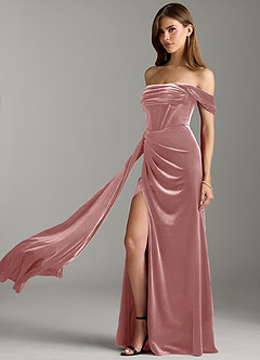 Azazie Amyra Vestidos de damas de honor Vestido de Rosa Polvorienta de terciopelo de Corte Recto Convertible con Vestidos sin tirantes image7