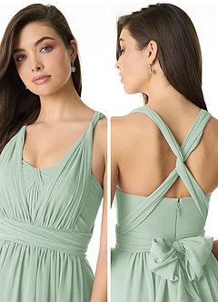 Azazie Olani Brautjungfernkleider Wandelbar A-Linie Schulterfrei Chiffon Kleid Agave image5