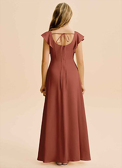 Azazie Bondi Junior A-Linie Seitliche Cut-Outs Stretch-Satin Kleid Rotbraun image2
