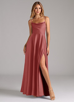 Azazie Elle Brudtärnklänningar Klä av A-Linje i Stretch Satin Plisserad Antik Ros image4