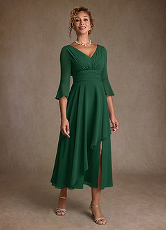Azazie Aerynne Klänningar till brudens mor Klä A-Line i Chiffong Plisserad Mörkgrön image1