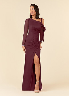 Azazie Marna Mother of the Bride Dresses Cabernet Sheath One Shoulder Mesh Dress image5