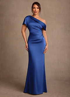 Azazie Rutha Mother of the Bride Dresses Royal Blue Sheath One Shoulder Stretch Satin Dress image1