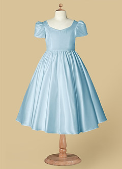 Azazie Juno Blumenmädchenkleider A-Linie Herzausschnitt Matte Satin Kleid Himmelblau image6