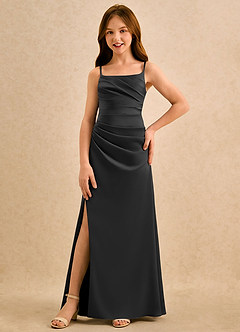 Azazie Cannoli Girls Formal Blumenmädchenkleider A-Linie Plissee Stretch-Satin Kleid Schwarz image3