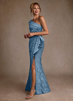 Azazie Hampton Final Sale Steel Blue Mermaid One Shoulder Floral Burnout Dress image2