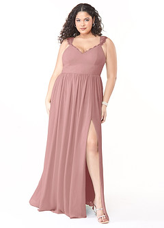 Azazie Cleobella Robes de demoiselle d'honneur Robe Trapèze en Mousseline de soie Dentelle en forme de cœur Rose Poussiéreuse image8