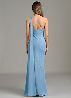 Azazie Juniper Bridesmaid Dresses Steel Blue Mermaid One Shoulder Chiffon Dress image6