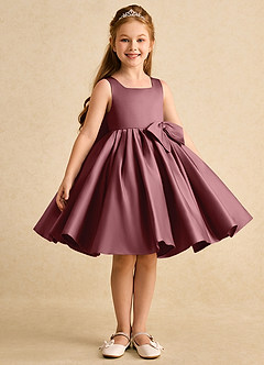 Azazie Jessie Flower Girl Dresses Desert Rose A-Line Bow Matte Satin Dress image5