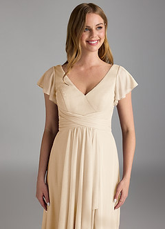 Azazie Omari Final Sale Champagne A-Line Mesh Dress image3