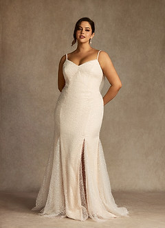 Azazie Eris Vestidos de novia Vestido de Blanco Diamante Alabastro Blanco de Cuentas de Corte Sirena con Cuello en V image1