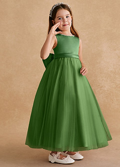 Azazie Cookie Blumenmädchenkleider A-Linie Schleifen Tüll Kleid Basilikum image2