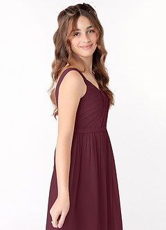 Azazie Evie Junior Abito A-Line in Chiffon Plissettato Cabernet image4