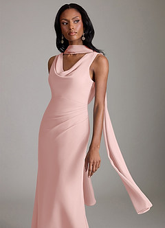 Azazie Linelle Bridesmaid Dresses Powder Pink Mermaid Pleated Chiffon Dress image7