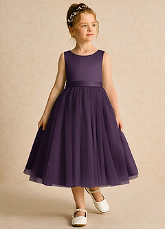 Azazie Pear Flower Girl Dresses Plum Ball-Gown Bow Tulle Dress image4
