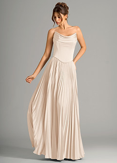 Azazie Saedra Bridesmaid Dresses White Alabaster A-Line Corset Stretch Satin Dress image1