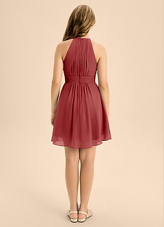 Azazie Bonnie Junior Rust A-Line Pleated Chiffon Dress image2
