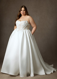 Azazie Mirabeth Trouwjurken Jurk van Kant met Baljurk Strapless Diamant Wit Champagne image11