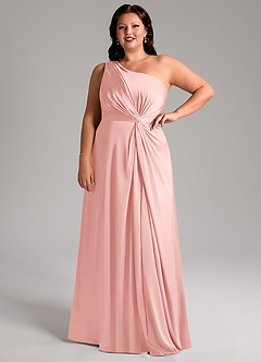 Azazie Brooke Bridesmaid Dresses Powder Pink A-Line One Shoulder Stretch Satin Dress image13