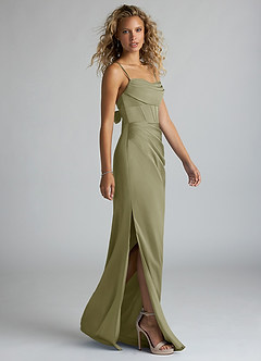 Azazie Mai Bridesmaid Dresses Pistachio Sheath Pleated Stretch Satin Dress image4