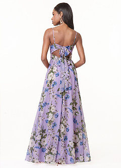 Azazie Zeya Bridesmaid Dresses Lilac Floral A-Line V-Neck Pleated Chiffon Dress image3