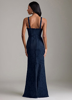 Azazie Corina Brudtärnklänningar Klä av Sjöjungfru i Blommig Utbrändhet Rynkad Mörk Marinblå image6