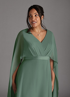 Azazie Isa vestidos de madre de la novia Vestido de Eucalipto de Gasa de Corte En A con Cuello en V plisado image11