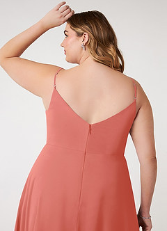 Azazie Daenerys Bridesmaid Dresses Salmon Pink A-Line Cowl Chiffon Dress image12
