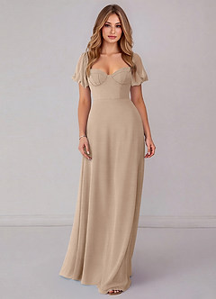 Azazie Fatima Bridesmaid Dresses Taupe A-Line with Pockets Chiffon Dress image3