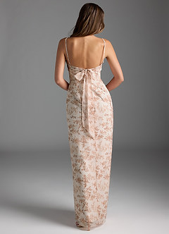Azazie Mai Abiti da Damigella Abito Tubino in Chiffon Plissettato Pink Fern Floral image5