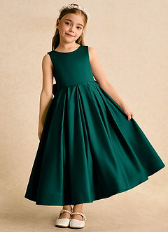Azazie Cailee Flower Girl Dresses Pine Ball-Gown Pleated Matte Satin Dress image2