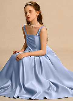 Azazie Mochi Girl vestidos de niña de las flores Vestido de Hielo de Satin Mate de Princesa con Plisado image3