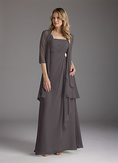 Azazie Weisz Mother of the Bride Dresses Steel Grey A-Line Square Neckline Pleated Chiffon Dress image3