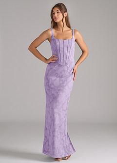 Azazie Kenna Brautjungfernkleider Etui Seitliche Cut-Outs Blumen-Burnout Kleid Flieder image5