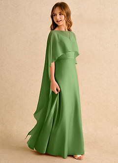 Azazie Fishie Girls Formal Robe Demoiselle D'honneur Fillette Robe Trapèze en Mat Satiné Basilic image6