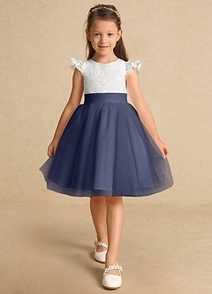 Azazie Vetty Flower Girl Dresses Ivory Stormy A-Line Lace Tulle Dress image6