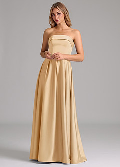 Azazie Lucienne Bridesmaid Dresses Gold A-Line Strapless Stretch Satin Convertible Dress image4