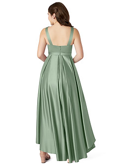 Azazie Inaya Junior Matcha A-Line with Belt Stretch Satin Dress image2