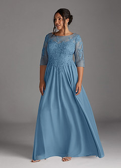Azazie Harriet Mother of the Bride Dresses Steel Blue A-Line Scoop lace Mesh Dress image10