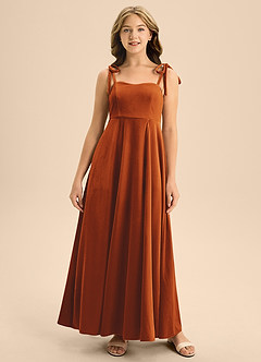 Azazie Rosey Junior Robe Trapèze en velours Encolure en Forme de Cœur Orange Brûlée image3
