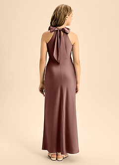 Azazie Doretta Junior Espresso A-Line Pleated Stretch Satin Dress image2