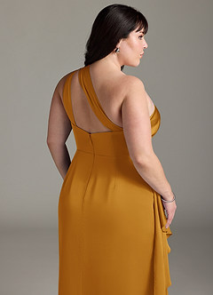 Azazie Maive Robes de demoiselle d'honneur Robe Fourreau en Satin extensible Rayé Caramel écossais image7