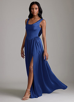 Azazie Novi Bridesmaid Dresses Royal Blue A-Line with Pockets Stretch Satin Dress image6