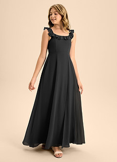 Azazie Callie Junior Black A-Line Ruched Chiffon Dress image1