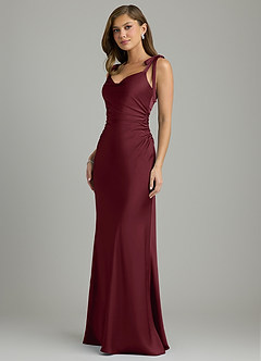Azazie Shannon Vestidos de damas de honor Vestido Cabernet de Satén Elástico de Corte Sirena con Lazo image3