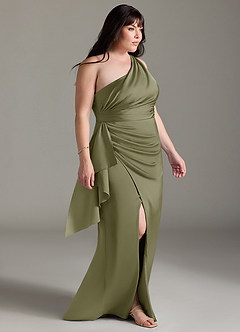 Azazie Maive Brautjungfernkleider Etui Gestreift Stretch-Satin Kleid Pistazie image8